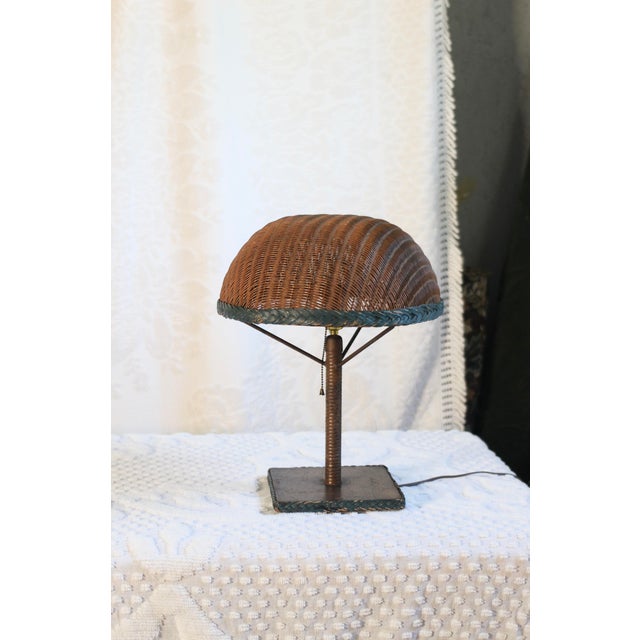 Early 20th Century Wicker Lamp With Matching Shade For Sale - Image 6 of 10