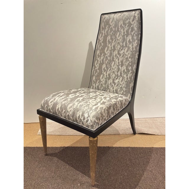Stylish Baker Jean-Louis Deniot Jasper Side Chairs. Black frame, gold front legs, abstract fabric. Original Retail $8109...