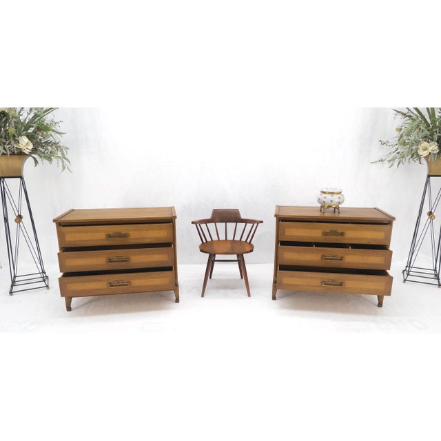 Three Drawers Light Walnut Banded Drawers Drop Pulls Bachelor Chests - A Pair For Sale - Image 11 of 12