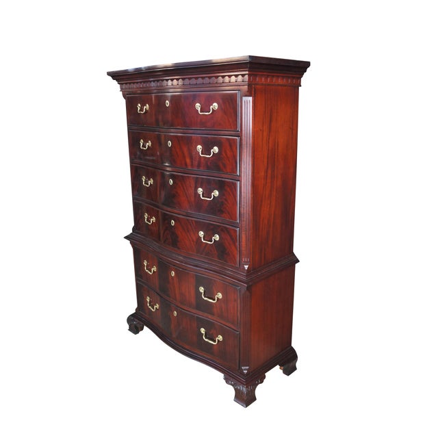 English 1990s Thomasville 18th Century Collection Flame Mahogany Bow Front Tallboy Highboy Chest Dresser For Sale - Image 3 of 13