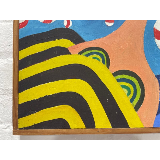 Vintage Mid Century Modernist Folk Art Painting | Framed Original Mid Century Modern Artwork, C. 1972 For Sale - Image 4 of 13