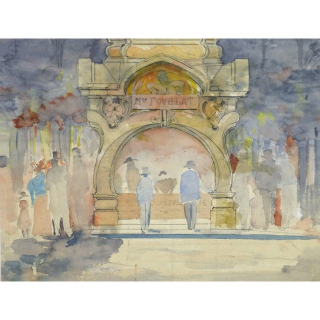 1910s Vintage French Watercolor - Theater Night For Sale - Image 5 of 5