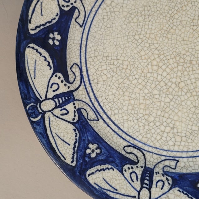 Traditional Dedham Pottery Moth Plate, Arts & Crafts Era, C. 1910 For Sale - Image 3 of 9
