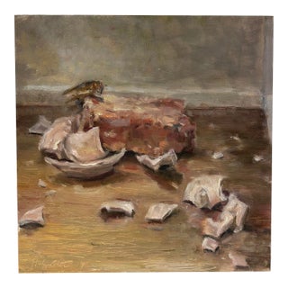 Oil Painting Still Life in Warm Muted Colors. For Sale