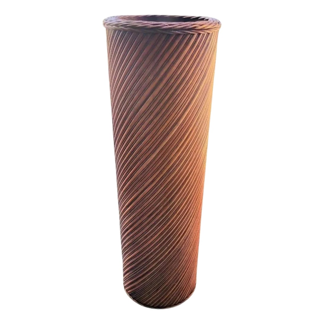 Vintage Mid Century Modern Tall Pencil Reed Cylindrical Planter Pot ...