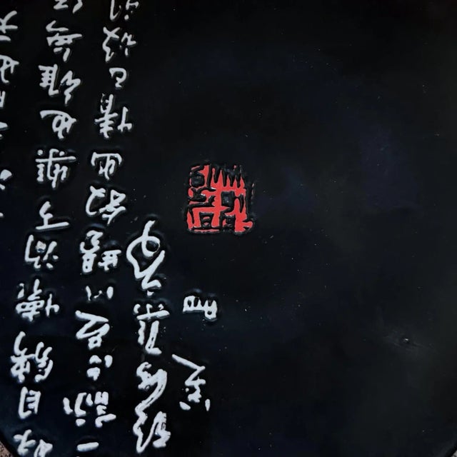 AMBIANIC presents 1990s Decorative Asian Ceramic Black Triangular Plate 1 h x 8 diameter Preowned original vintage Refer...