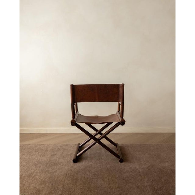 Italian Modern Directors Chair in Wood & Leather, 1980s For Sale - Image 4 of 18