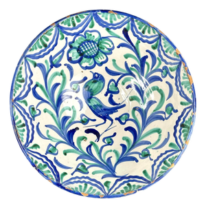 Large Fajalauza Granada Lebrillo Bowl in Hand-Painted Andalusian Faience with Blue and Green Decoration