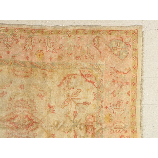 Antique Oushak Carpet, Oriental Rug, Handmade Ivory, Muted Shrimp, Soft Coral For Sale - Image 12 of 14