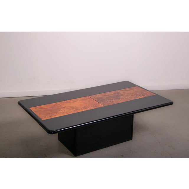 High Gloss Laquer and Burl Veneer Hidden Bar Coffee Table, 1980 For Sale - Image 6 of 8