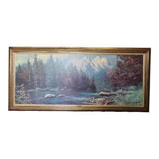 Vintage Art Robert Wood Mountain Stream Framed Print 66 X 30" 1904 For Sale
