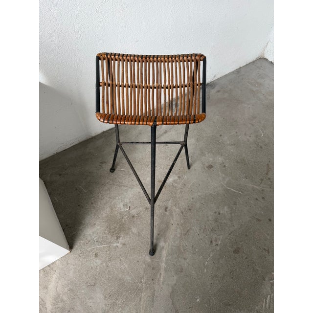 Black Vintage Wicker and Metal Stool by Dennis Lennon, 1950 For Sale - Image 8 of 18