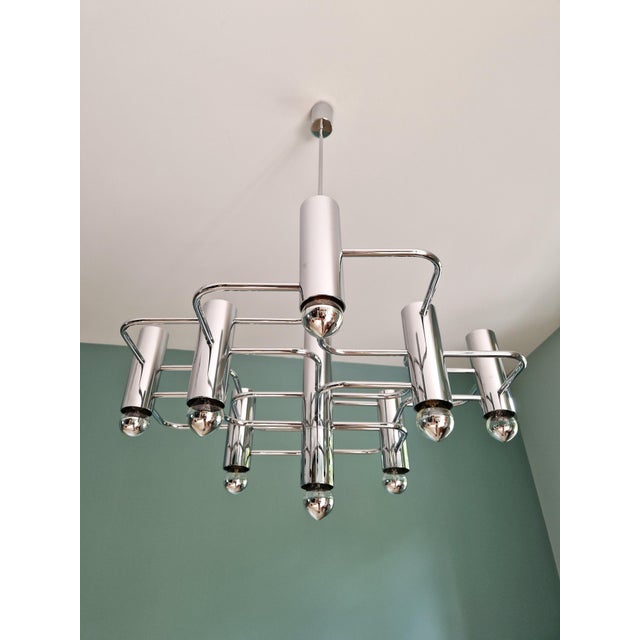 Geometric Chrome Metal Chandelier by Gaetano Sciolari for Boulanger, 1970s For Sale - Image 13 of 15