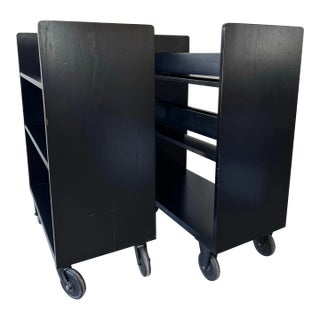 Mid 20th Century Pair of Vintage Library Carts Bookshelves For Sale