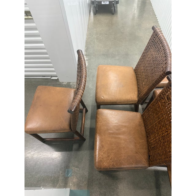 Wood Henredon Acquisitions Wove Leather Strap Dining Chairs Set of 6 For Sale - Image 7 of 12
