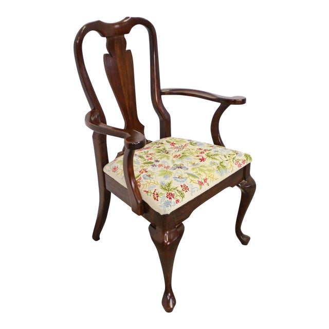 Vintage Queen Anne Cherry Floral Dining Arm Chair Chairish