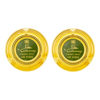 The Castaways Hotel Yellow Glass Ashtrays - a Pair For Sale