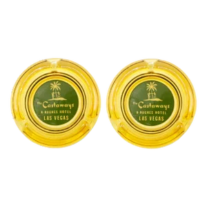 The Castaways Hotel Yellow Glass Ashtrays - a Pair