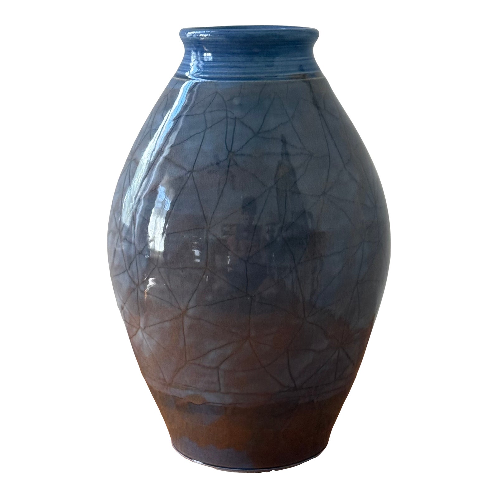 Vintage Hand Thrown Pottery Vase With Glazed Design in Blue and Mauve ...