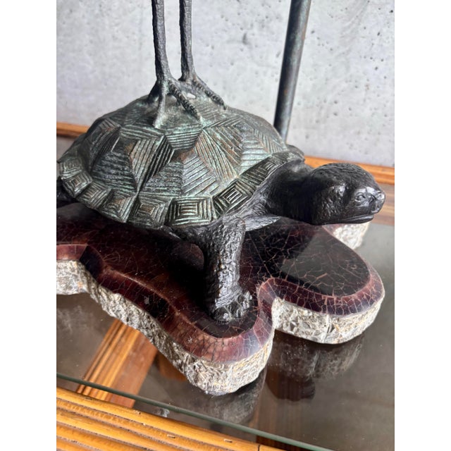Maitland - Smith Vintage Maitland-Smith Bronze Heron Tortoise Tessellated Shell Table Lamp For Sale - Image 4 of 9