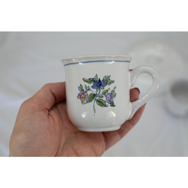 Late 20th Century French Moustiers Faïence Dinnerware Set for Eight | Atelier De Ségriès | Hand-Painted Blue Banded Floral - 35pcs For Sale - Image 16 of 18