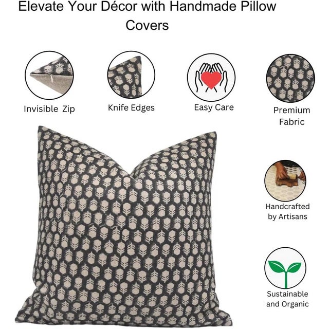 Not Yet Made - Made To Order Fbdivine Bohemian Decorative Block Print Pillow Cover 14x14 Inch -Tulsi Buti For Sale - Image 5 of 5