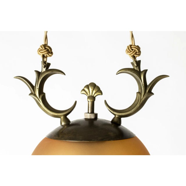 Swedish Grace Brass and Glass Ceiling Light, 1930s For Sale - Image 6 of 8