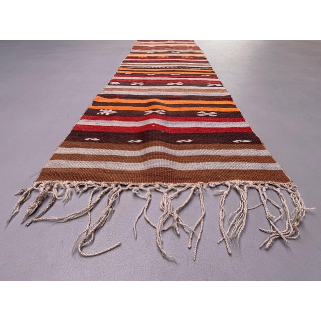 Turkish Narrow Kilim Runner Rug For Sale - Image 3 of 7