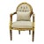 French Louis XVI Damask Accent Armchair With Hand-Carved Wood Frame & Gold Leaf Details For Sale