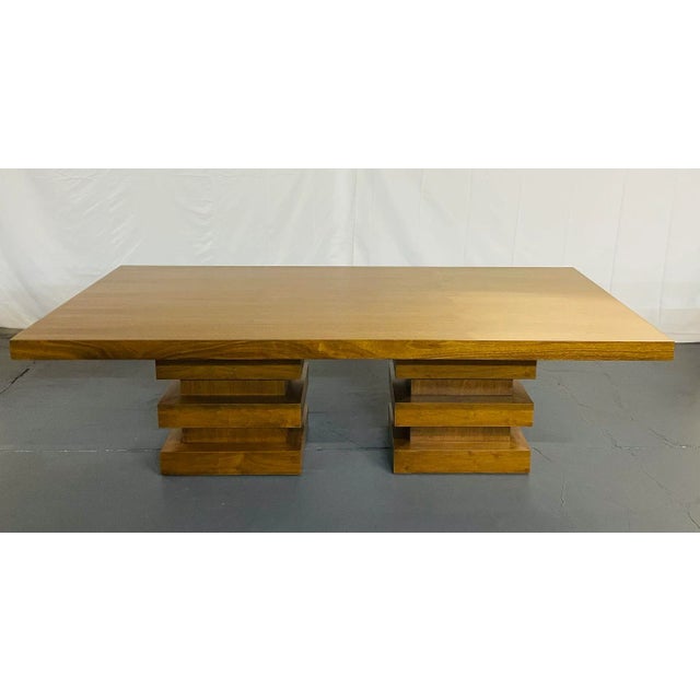 2010s Modern Oak Double Pedestal Base Dining / Conference Table, Geometric Design For Sale - Image 5 of 13