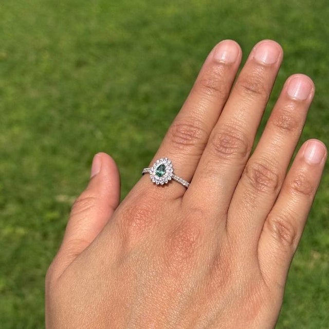 18k Gold Emerald Double Halo Mexican Ring Size 5.5 by VRJewels For Sale - Image 10 of 17