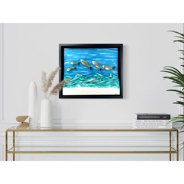 Wood "Yellow Fins Beach" Contemporary Coastal Style Wall Sculpture For Sale - Image 7 of 10