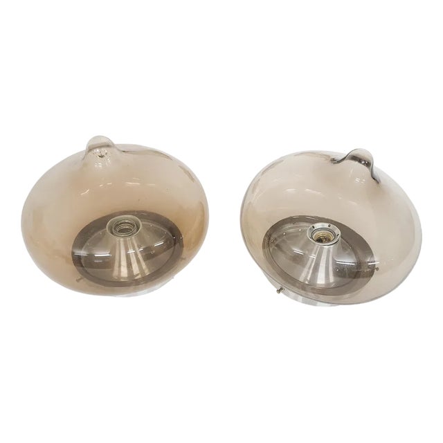 Dop Ceiling or Wall Lights in Glass from Dijkstra, Netherlands, 1960s, Set of 2 For Sale