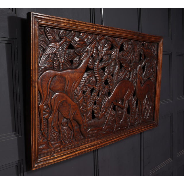 Brown Art Deco French Oak Pierced Carving Wall Panel, 1925 For Sale - Image 8 of 15