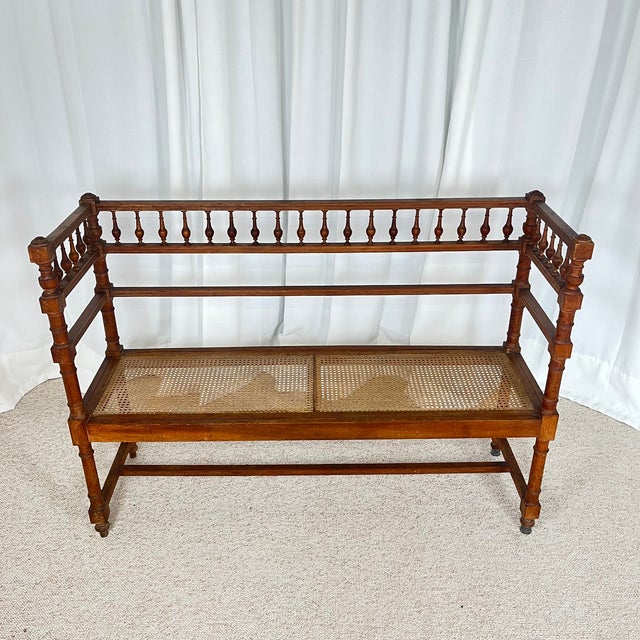 Wood Antique Louis XIII Bench in Turned Wood and Cane, 1890s For Sale - Image 7 of 18