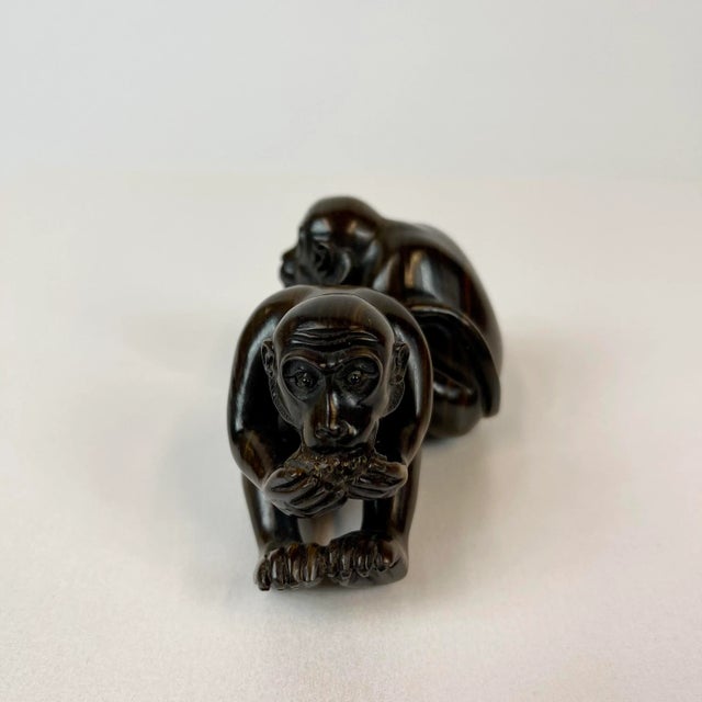 Two Hand Carved Monkeys in Hardwood For Sale In San Francisco - Image 6 of 8
