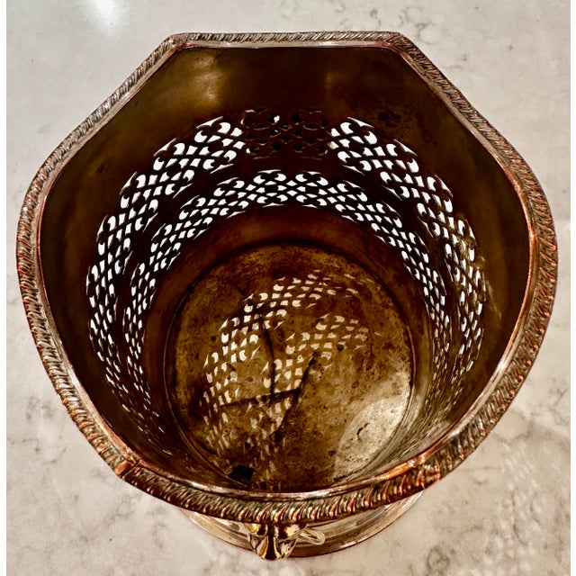 Antique Silver Plate Pierced Wine Bottle Holder With Lion and Ring Handles For Sale - Image 4 of 11