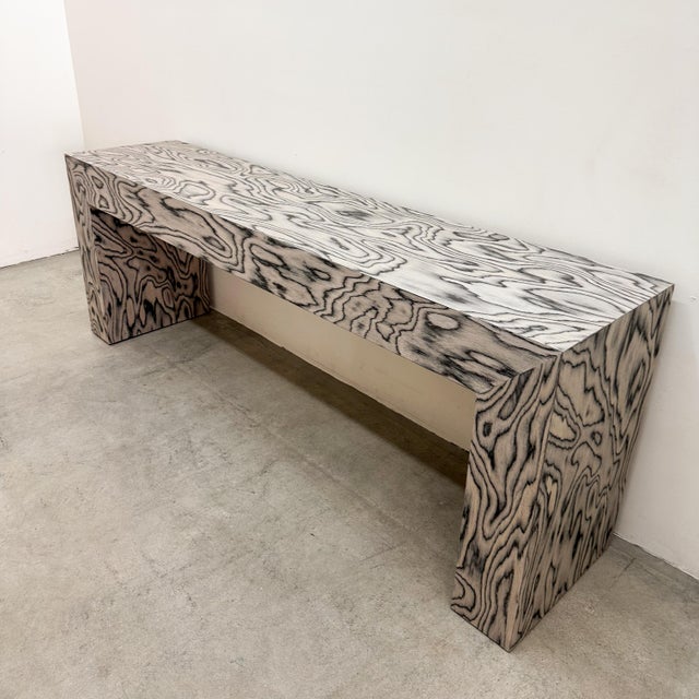 Vintage 1980s Postmodern Memphis Charcoal Burl Wood Console Table For Sale - Image 9 of 11