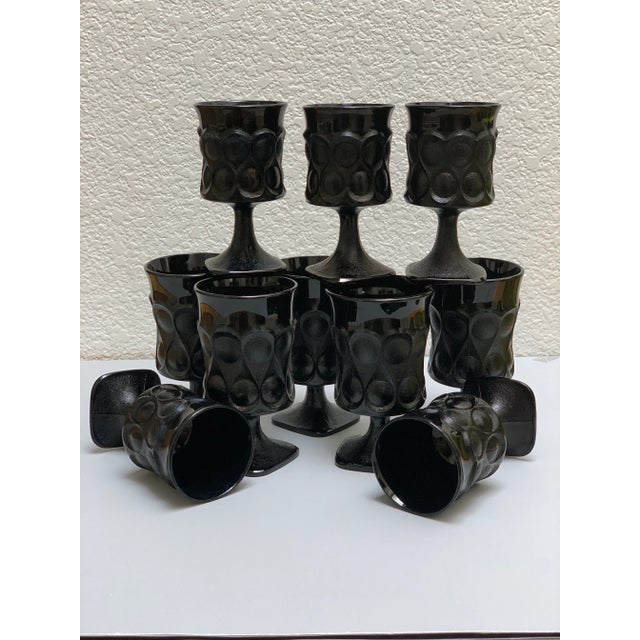 Black 1960s-1970s Black Textured Stemware Goblet Glasses, Set of Ten For Sale - Image 8 of 12