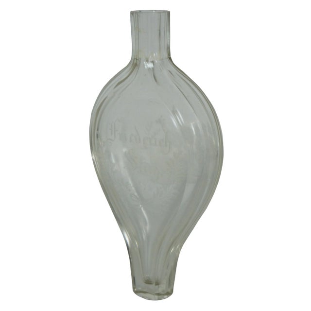 Rare antique late 19th century German etched glass perfume bottle / apothecary decanter or bud vase featuring unusual...