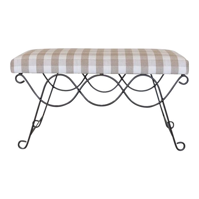 Panoplie Iron Double Loop Bench, Tan Gingham For Sale