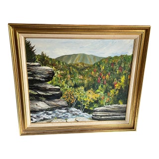 1992 Acrylic on Canvas Colorful Landscape in Autumn in the Hudson Valley Painting Signed at Lower Right Corner. For Sale