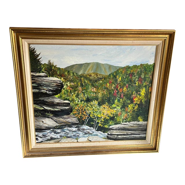 1992 Acrylic on Canvas Colorful Landscape in Autumn in the Hudson Valley Painting Signed at Lower Right Corner. For Sale