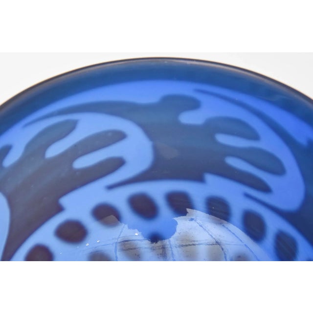 Printmaking Materials Vintage Swedish Signed Abstract Blue Glass Bowl by Gunnar Cryen Graal, for Orrefors, Cobalt Blue For Sale - Image 7 of 11
