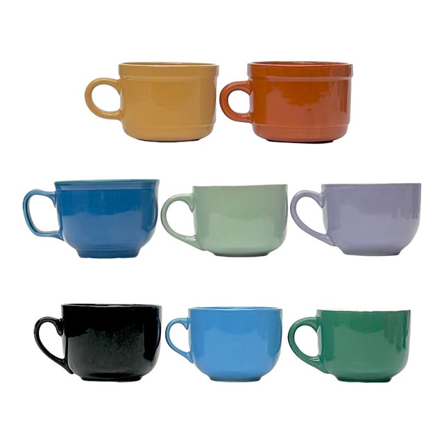 Vintage Assorted Multi-Colored Medium Ceramic Soup Mugs, Group of 8 For Sale