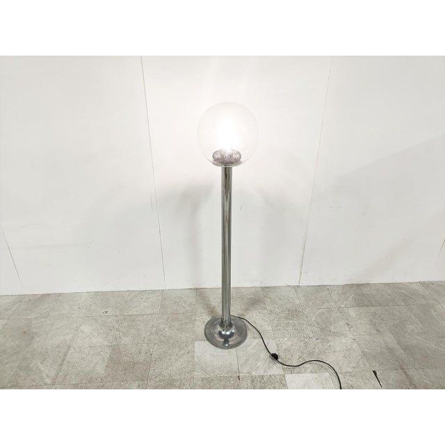Glass Vintage Chrome and Glass Floor Lamp, 1970s For Sale - Image 7 of 10