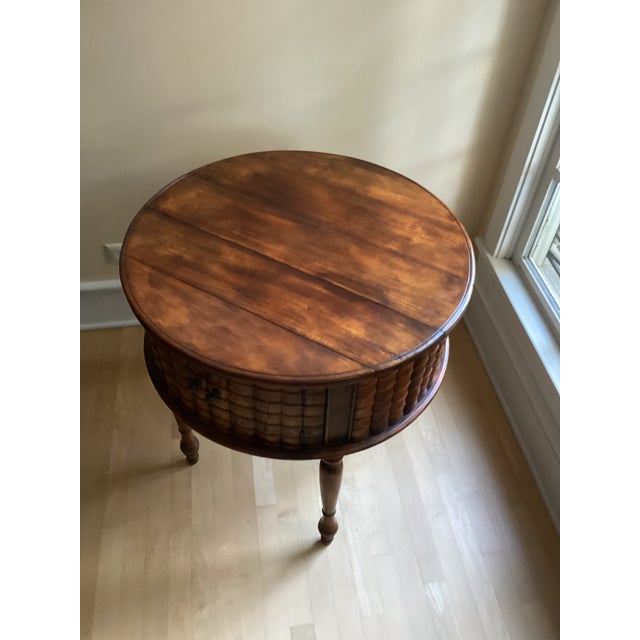 1990s Theodore Alexander Hand-Carved Vintage Wooden Drum Book Table For Sale - Image 5 of 14