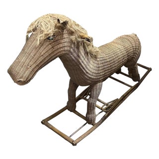 Oversized Vintage Wicker Children's Rocking Horse For Sale
