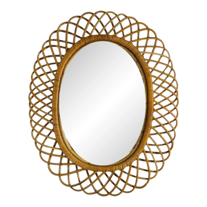 Italian Modern, Rattan, Bamboo, Wall Mirror, Italy, 1960s