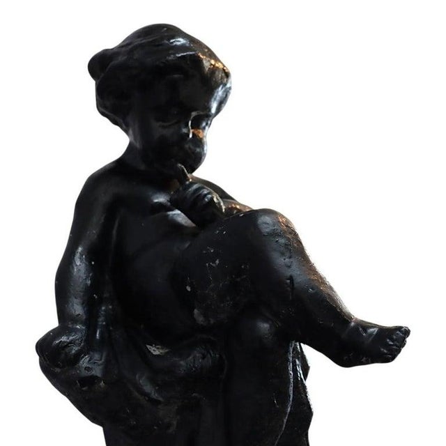 Antique Figural Cherub & Seashell Cast Iron Garden Birdbath C1920 For Sale - Image 9 of 13